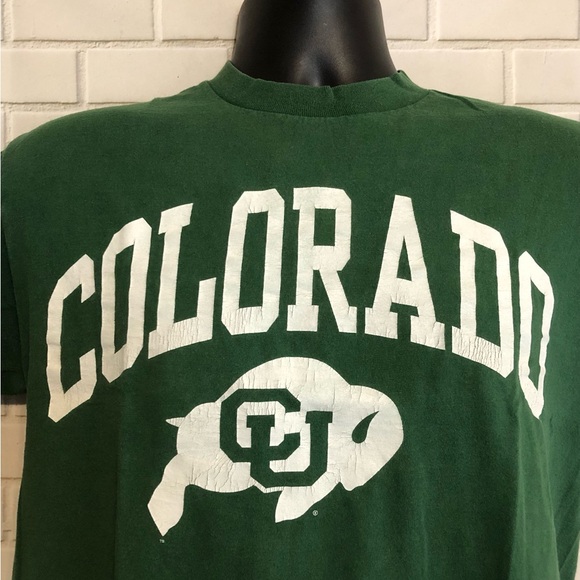 Vintage 90's Oneita Colorado Buffaloes Green Single Stitch Made in USA Shirt M - Picture 3 of 10